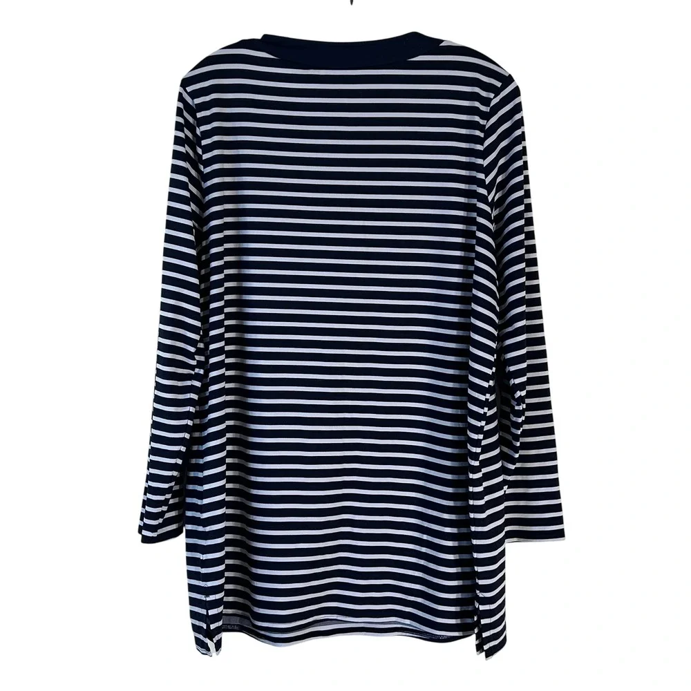 Lands' End Womens XL Petite‎ Navy Blue White Striped Swim Tunic Rash Guard Top
